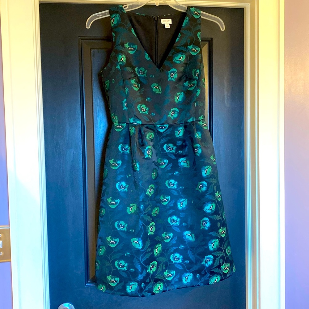 JCrew black and floral embroidered knee length dress